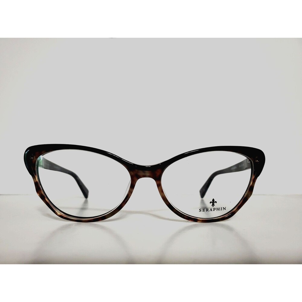 Womens Seraphin Black Leopard Cat Eyeglasses Frames 54-15-140 Handmade Japan